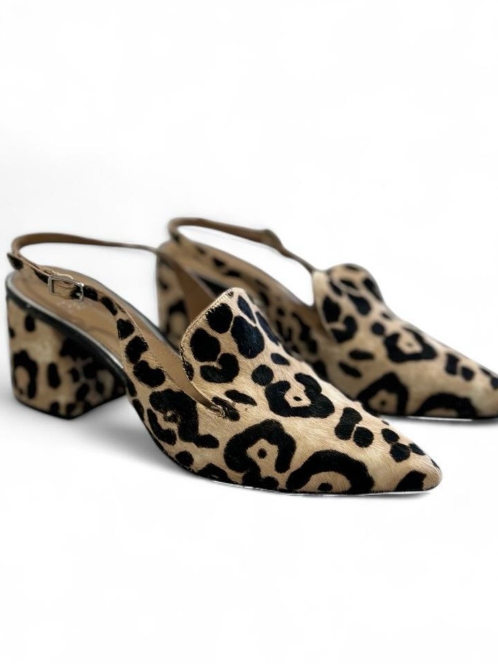 Leopard Print Block Kitten Slingback Pony Hair
Leather Pointed Toe Heels Size 8 - Picture 3 of 8
